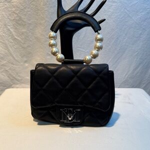 Badgley Mischka Black Quilted Mini Bag with Pearl Handle